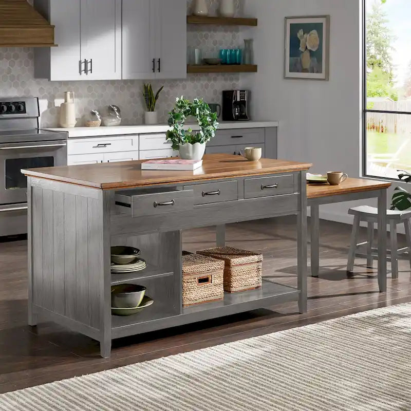Two-Tone Extendable Kitchen Island with 3 Drawers