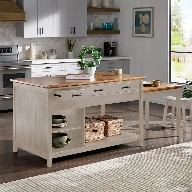 Isola da cucina allungabile bicolore con 3 cassetti