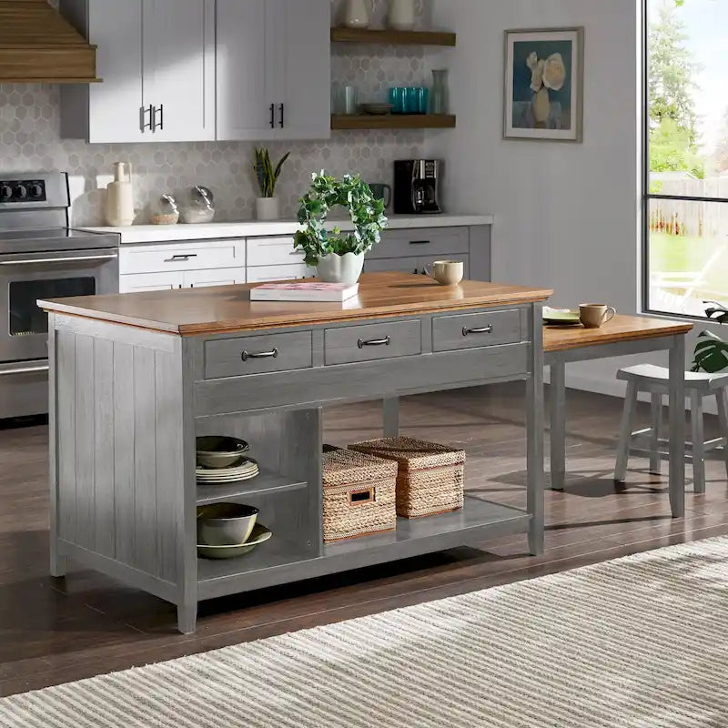 Isola da cucina allungabile bicolore con 3 cassetti