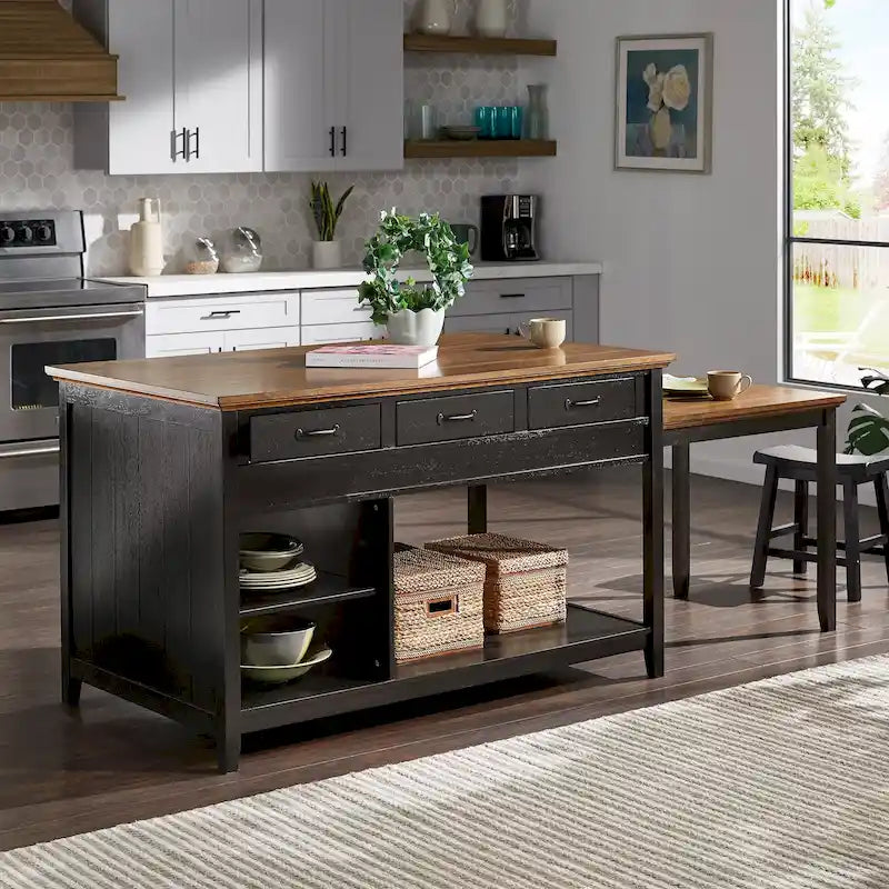 Isola da cucina allungabile bicolore con 3 cassetti