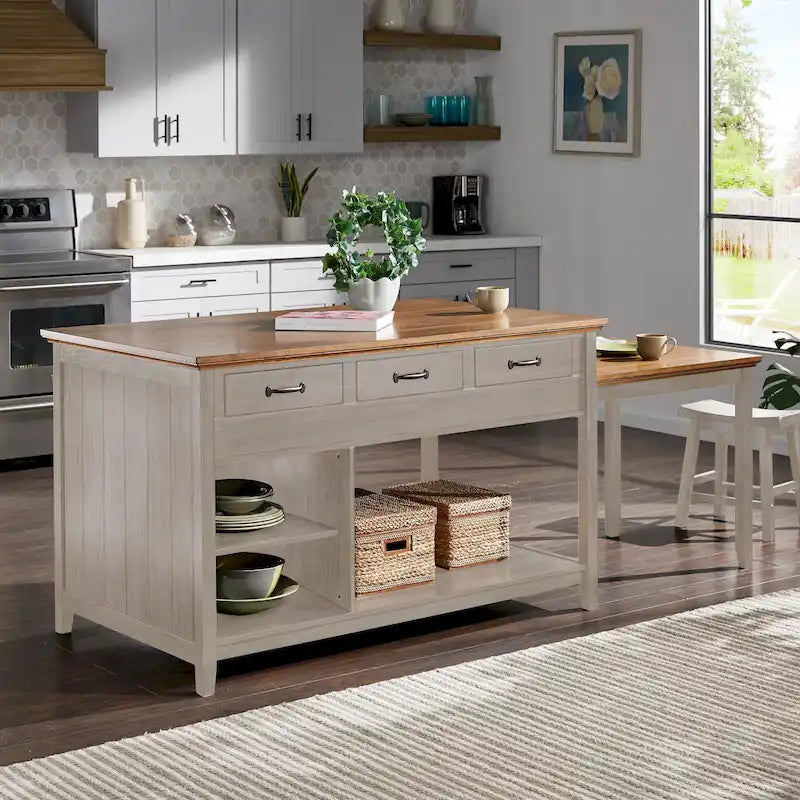 Isola da cucina allungabile bicolore con 3 cassetti