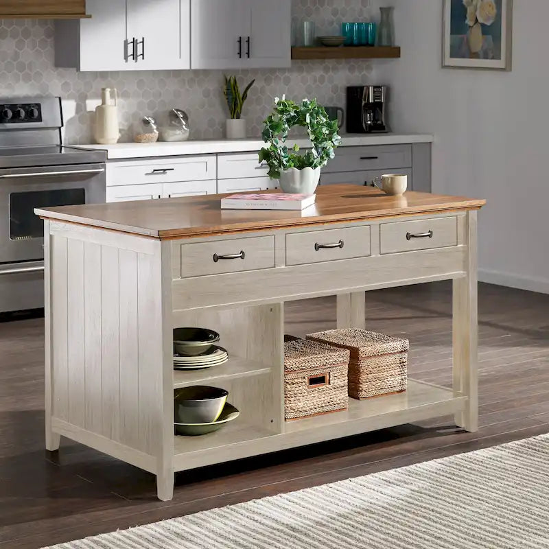 Isola da cucina allungabile bicolore con 3 cassetti