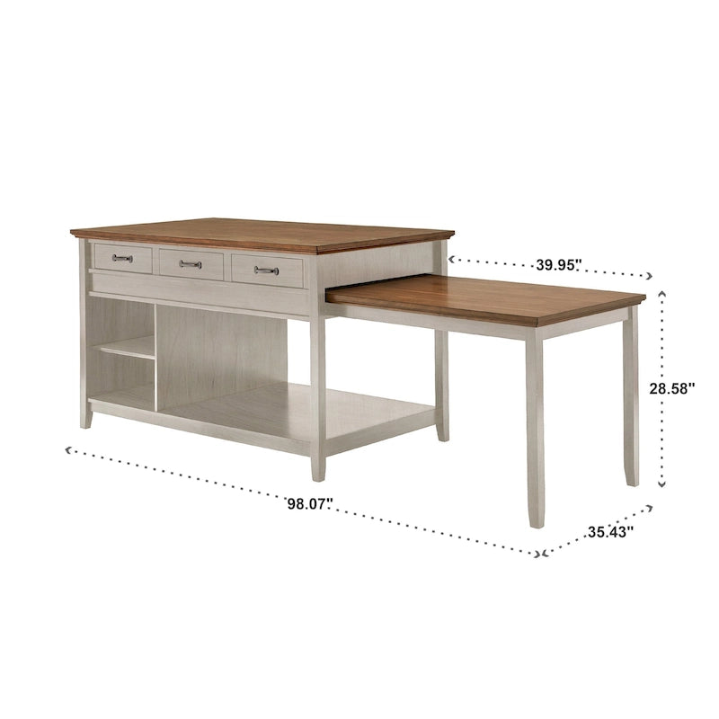 Isola da cucina allungabile bicolore con 3 cassetti