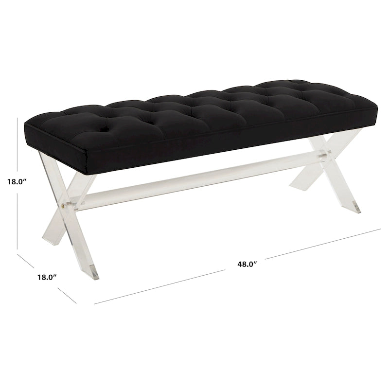 Tufted Velvet Bench with Acrylic Legs - 48 x 18 x 18 in