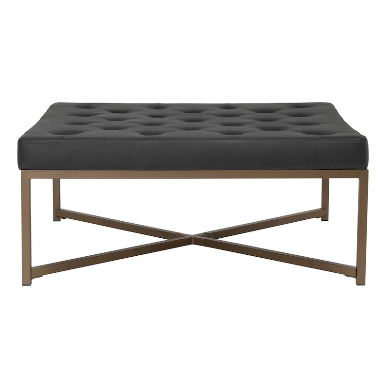Tufted Bonded Leather Ottoman with Metal Frame