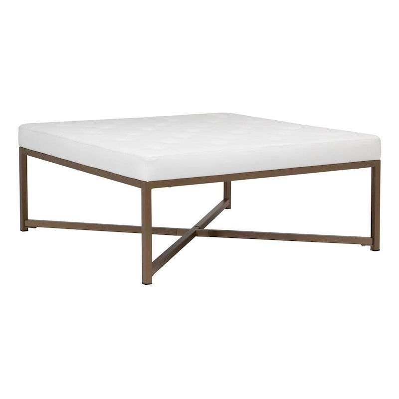 Tufted Bonded Leather Ottoman with Metal Frame