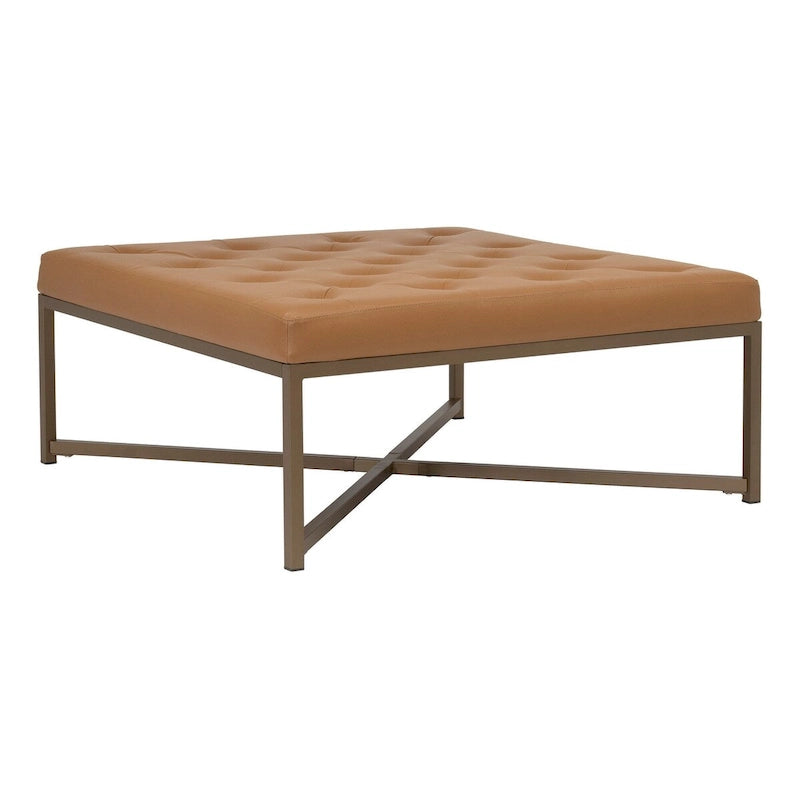 Tufted Bonded Leather Ottoman with Metal Frame