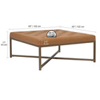 Gepolsterter Ottoman aus gebundenem Leder mit Metallrahmen