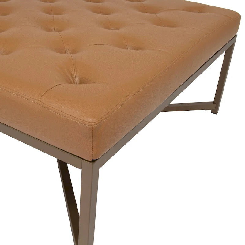 Gepolsterter Ottoman aus gebundenem Leder mit Metallrahmen