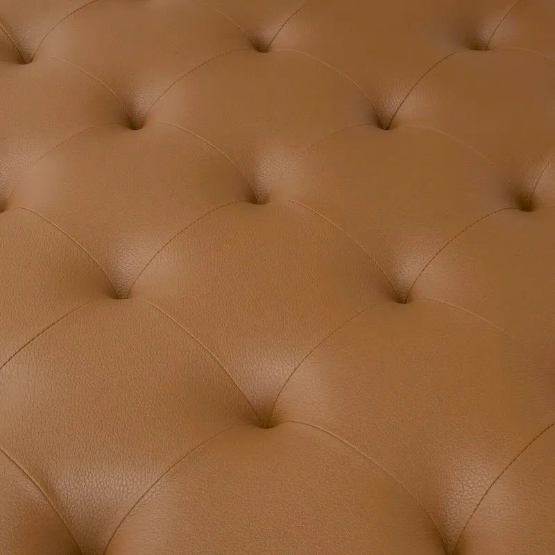 Gepolsterter Ottoman aus gebundenem Leder mit Metallrahmen