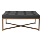 Gepolsterter Ottoman aus gebundenem Leder mit Metallrahmen
