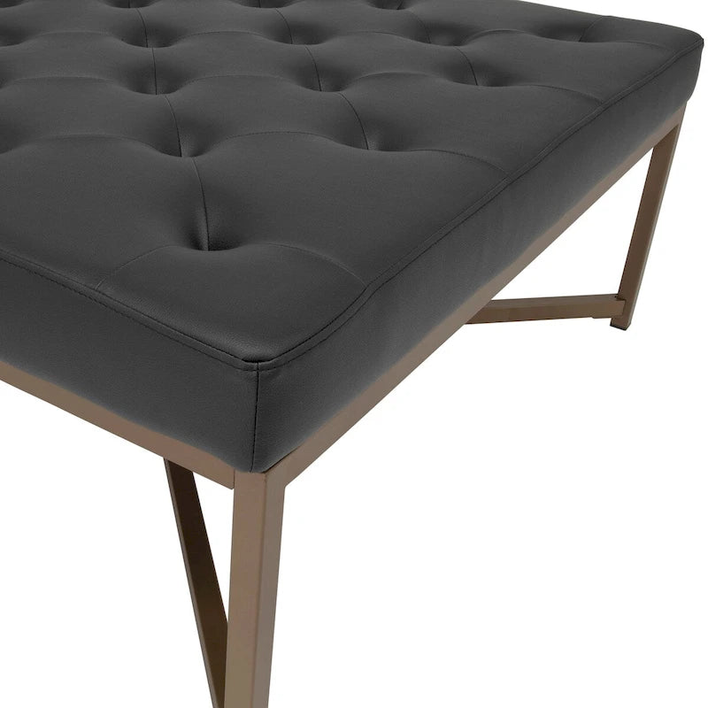 Gepolsterter Ottoman aus gebundenem Leder mit Metallrahmen