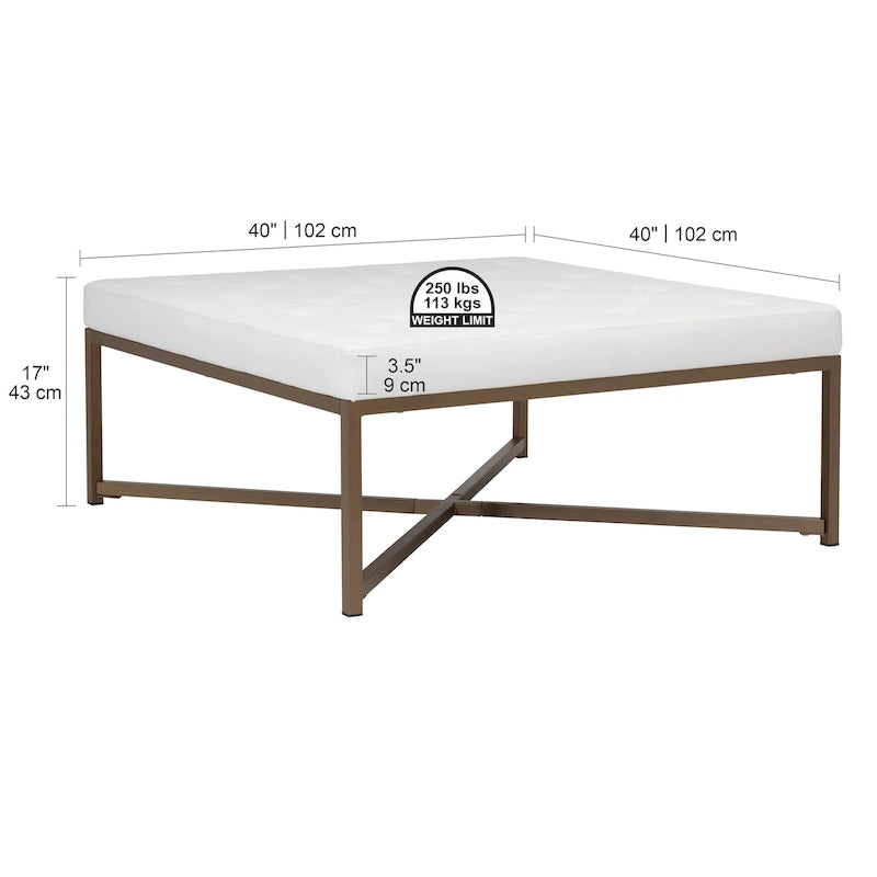 Gepolsterter Ottoman aus gebundenem Leder mit Metallrahmen