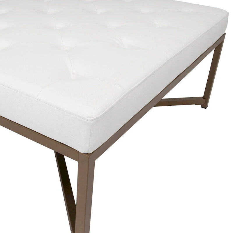 Gepolsterter Ottoman aus gebundenem Leder mit Metallrahmen