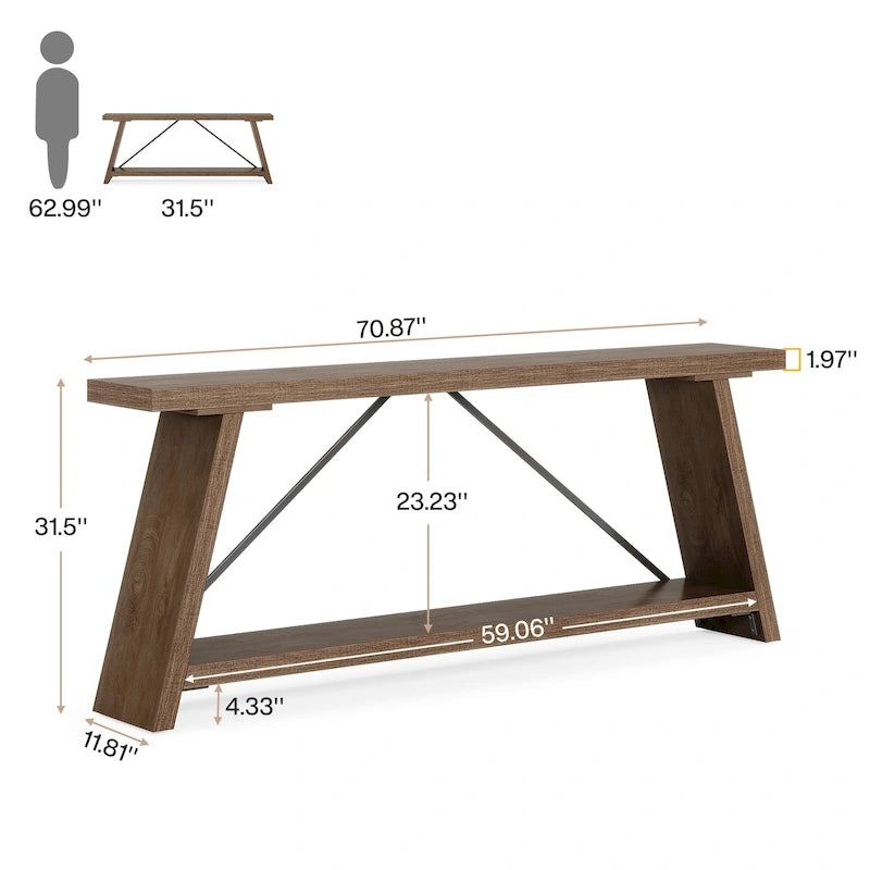 Table console de 70,9 pouces avec étagère de rangement inférieure