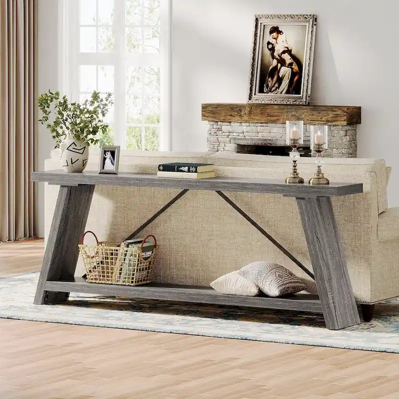 Table console de 70,9 pouces avec étagère de rangement inférieure