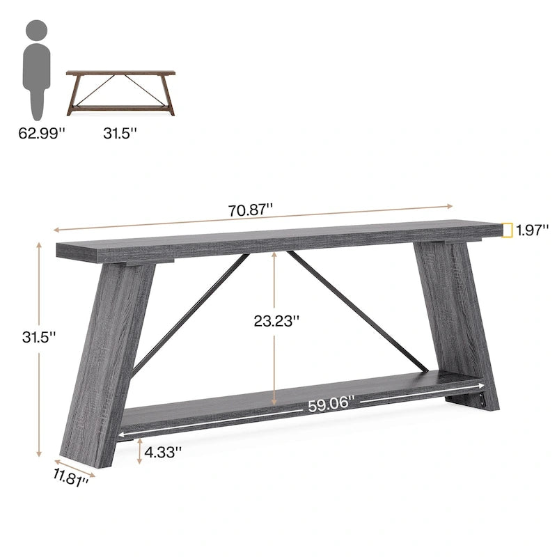 Table console de 70,9 pouces avec étagère de rangement inférieure