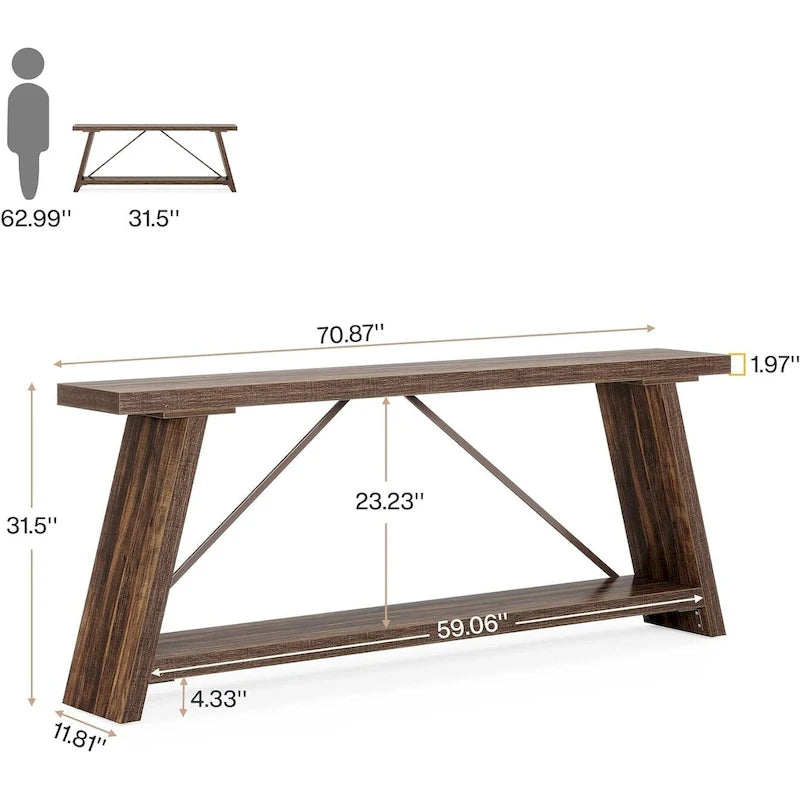 Table console de 70,9 pouces avec étagère de rangement inférieure